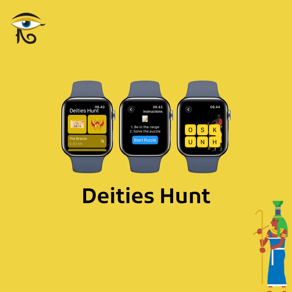 apple watch game where players guess egyptian deities based on their current location